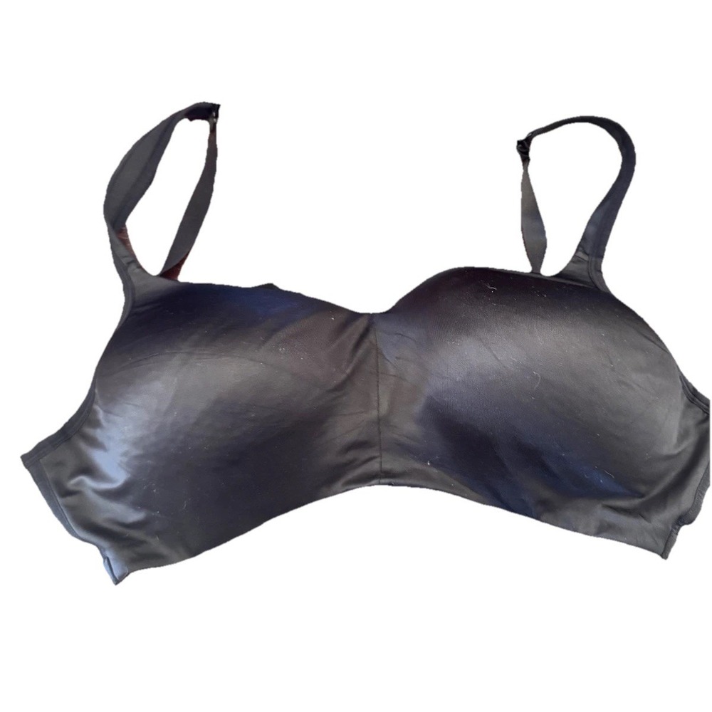 Cacique Black Bra Size 46C Lightly Lined Wireless Comfort Satin Shine